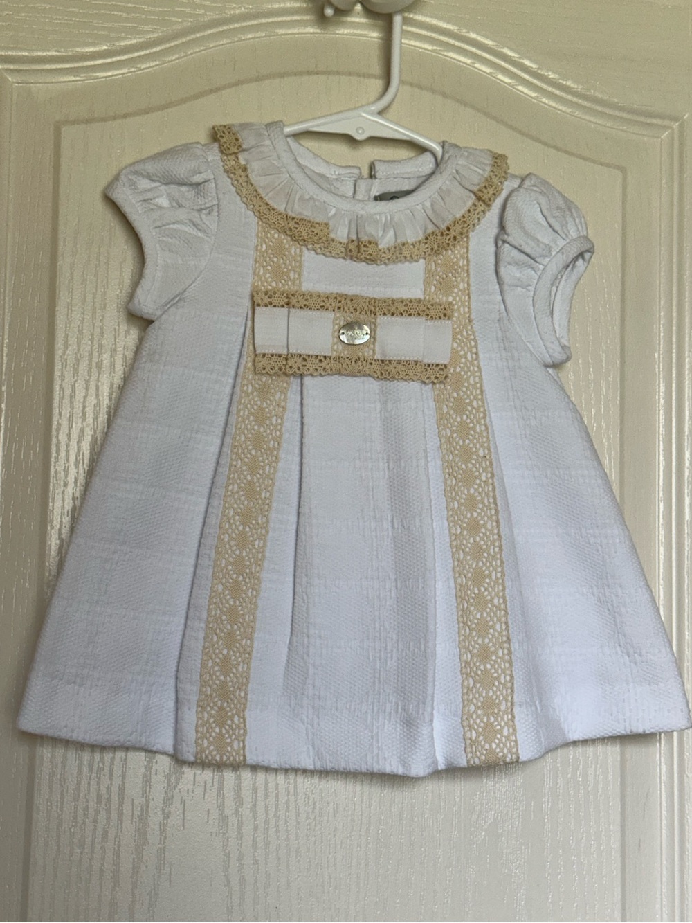 Jose Varon White Beige Lace Baby Dress 9M